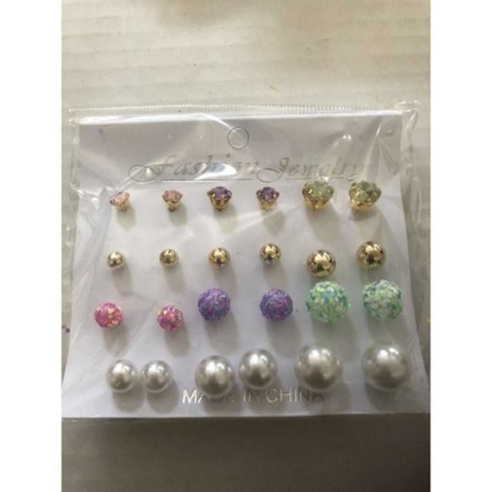 12 Pair Fashion Jewelry Earring Set Studs Glitter‎ Pearl Designs For Women Girls